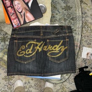 Embellished rhinestone Ed hardy low rise y2k mini skirt